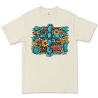 Bone western gemstone cross sunflowers serape leopard glitter Premium Tee - Artiststas
