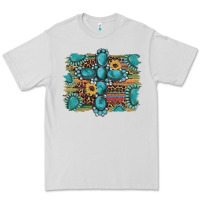 Dove Grey western gemstone cross sunflowers serape leopard glitter Premium Tee - Artiststas