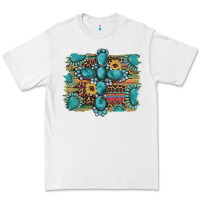 Western Gemstone Cross Sunflowers Serape Leopard Glitter Premium Tee | Teevron