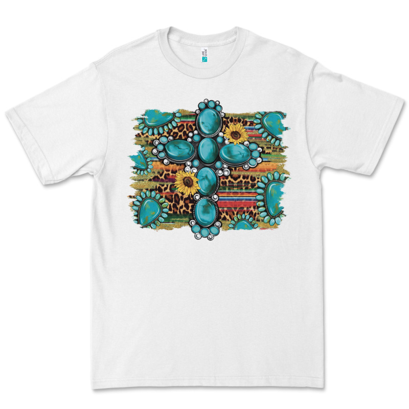 Western Gemstone Cross Sunflowers Serape Leopard Glitter Premium Tee by Artiststas | Teevron