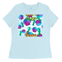 Baby Blue seahorse and sea shell seamless pattern Ladies Tee - BundleAndBundleShop