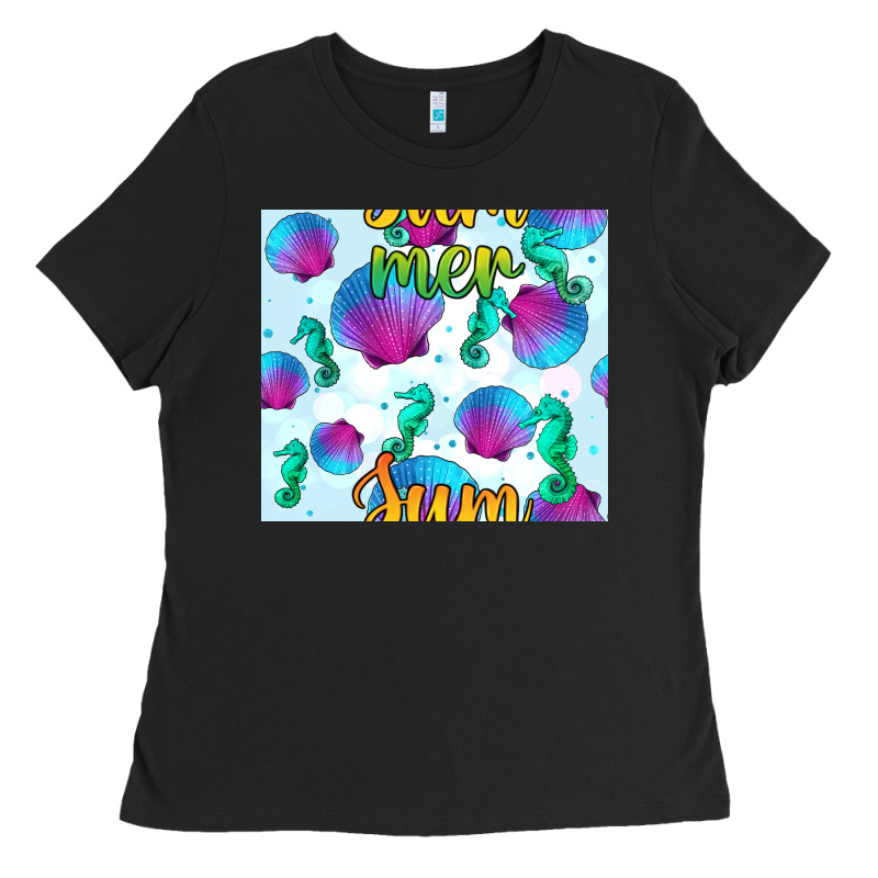Seahorse And Sea Shell Seamless Pattern Ladies Tee by BundleAndBundleShop | Teevron