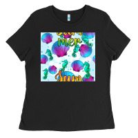 Black seahorse and sea shell seamless pattern Ladies Tee - BundleAndBundleShop