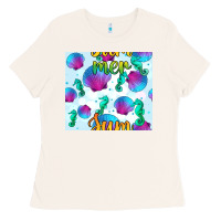 Bone seahorse and sea shell seamless pattern Ladies Tee - BundleAndBundleShop