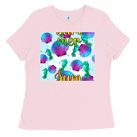 Bubblegum Pink seahorse and sea shell seamless pattern Ladies Tee - BundleAndBundleShop