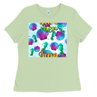 Matcha seahorse and sea shell seamless pattern Ladies Tee - BundleAndBundleShop