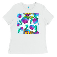White seahorse and sea shell seamless pattern Ladies Tee - BundleAndBundleShop