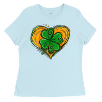 Baby Blue St. Patrick's Day Heart with Shamrock Ladies Tee - Jasminsmagicworld