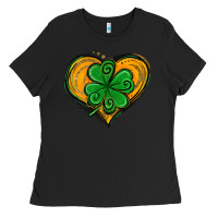 Black St. Patrick's Day Heart with Shamrock Ladies Tee - Jasminsmagicworld