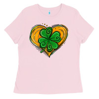 Bubblegum Pink St. Patrick's Day Heart with Shamrock Ladies Tee - Jasminsmagicworld