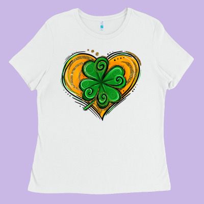 St. Patrick's Day Heart With Shamrock Ladies Tee Designed By Jasminsmagicworld