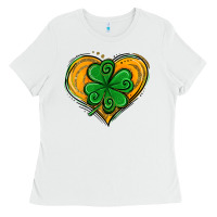 White St. Patrick's Day Heart with Shamrock Ladies Tee - Jasminsmagicworld