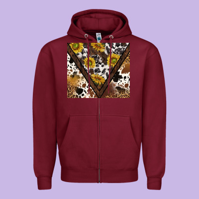 Western Sunflowers And Cowhide Tumbler Tbs Zipper Hoodie Designed By Tumblerdesignbyshophia