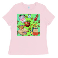 Bubblegum Pink school seamless pattern Ladies Tee - BundleAndBundleShop