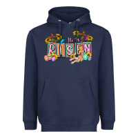 Navy He is risen Easter  Easter Day Heavyweight Hoodie - CowGirlArtShop