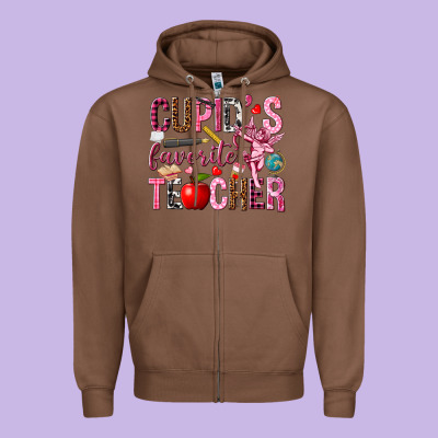 Cupid's Favorite Teacher Valentine's Day Zipper Hoodie Designed By Howdyjamesfarm