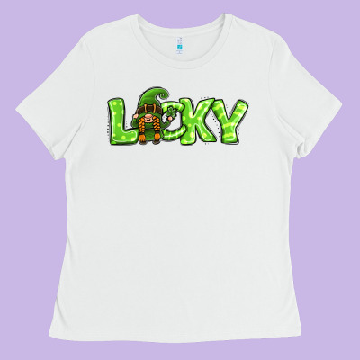 St Patricks Day Lucky Gnome Ladies Tee Designed By Jasminsmagicworld