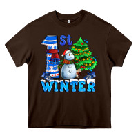 Chocolate Brown first winter with snowman Heavy Core Tee - AdoDesignShop