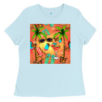 Baby Blue summer slipper and cocktail seamless pattern Ladies Tee - BundleAndBundleShop