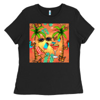Black summer slipper and cocktail seamless pattern Ladies Tee - BundleAndBundleShop