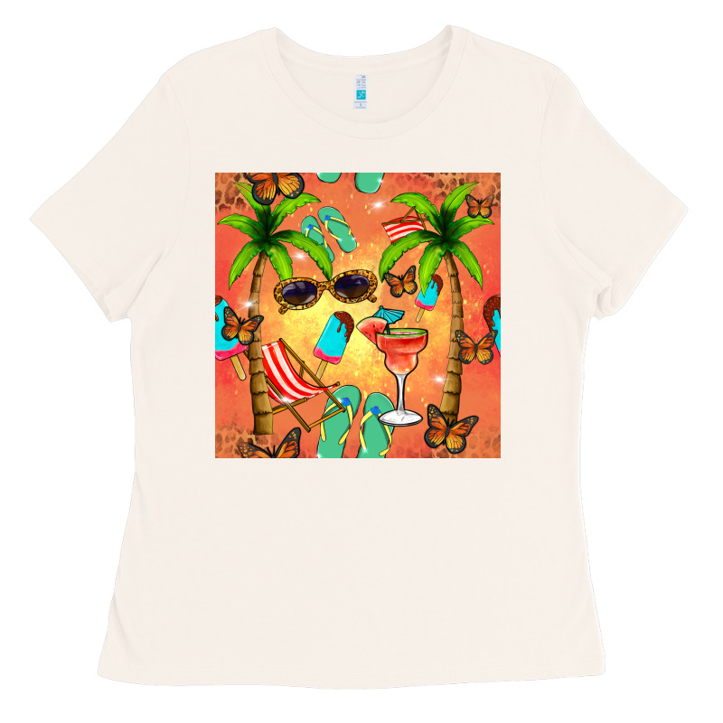 Summer Slipper And Cocktail Seamless Pattern Ladies Tee by BundleAndBundleShop | Teevron