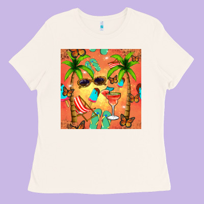 Summer Slipper And Cocktail Seamless Pattern Ladies Tee Designed By Bundleandbundleshop