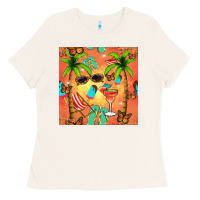 Bone summer slipper and cocktail seamless pattern Ladies Tee - BundleAndBundleShop