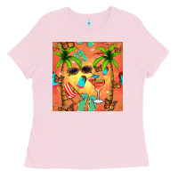 Bubblegum Pink summer slipper and cocktail seamless pattern Ladies Tee - BundleAndBundleShop