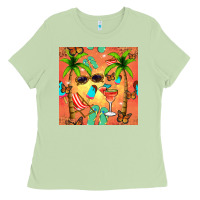 Matcha summer slipper and cocktail seamless pattern Ladies Tee - BundleAndBundleShop