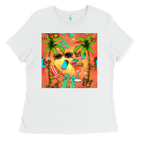 White summer slipper and cocktail seamless pattern Ladies Tee - BundleAndBundleShop