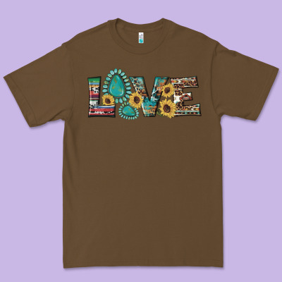 Western Gemstone Sunflowers Serape Leopard Turquoise Love Premium Tee Designed By Artiststas