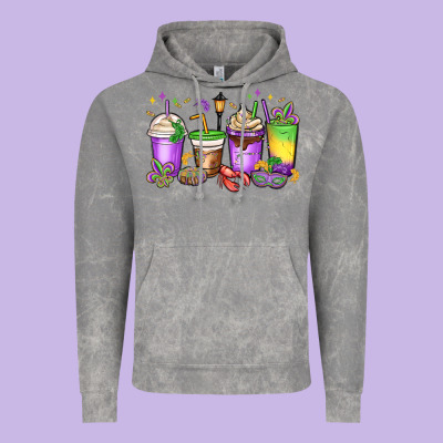 Mardi Gras Coffee Cups Vintage Hoodie Designed By Maliassmallbusiness