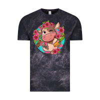 Cloud Black cute cow pink flowers and leopard pattern Vintage Tee - NancyCooperArtShop