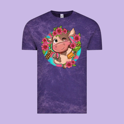 Cute Cow Pink Flowers And Leopard Pattern Vintage Tee Designed By Nancycooperartshop