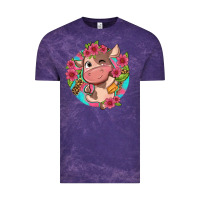 Cloud Purple cute cow pink flowers and leopard pattern Vintage Tee - NancyCooperArtShop