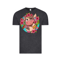 Vintage Black cute cow pink flowers and leopard pattern Vintage Tee - NancyCooperArtShop
