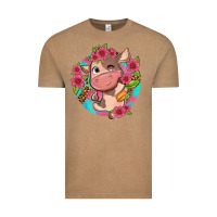 Vintage Coffee cute cow pink flowers and leopard pattern Vintage Tee - NancyCooperArtShop