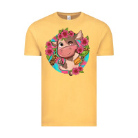 Vintage Mustard cute cow pink flowers and leopard pattern Vintage Tee - NancyCooperArtShop