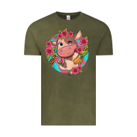 Vintage Olive cute cow pink flowers and leopard pattern Vintage Tee - NancyCooperArtShop