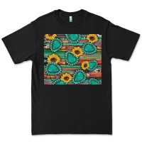 Black western gemstone sunflowers serape cowhide glitter wooden Premium Tee - Artiststas