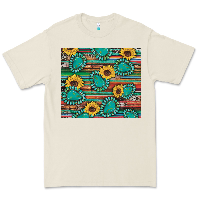 Western Gemstone Sunflowers Serape Cowhide Glitter Wooden Premium Tee by Artiststas | Teevron