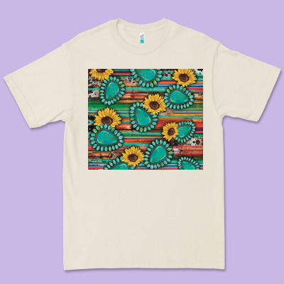 Western Gemstone Sunflowers Serape Cowhide Glitter Wooden Premium Tee Designed By Artiststas