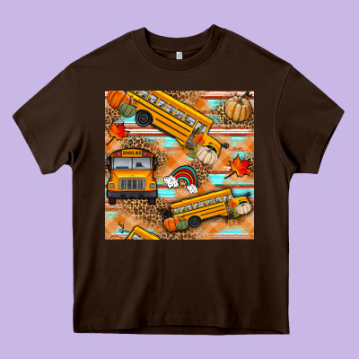 Fall School Bus Seamless Pattern Heavy Core Tee Designed By Bundleandbundleshop