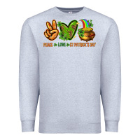 Heather Grey Peace Love St. Patrick's Day Premium Sweatshirt - HowdyJamesFarm