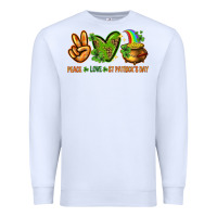 White Peace Love St. Patrick's Day Premium Sweatshirt - HowdyJamesFarm