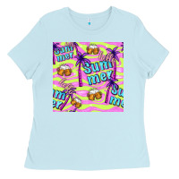 Baby Blue hello summer and beer seamless pattern Ladies Tee - BundleAndBundleShop