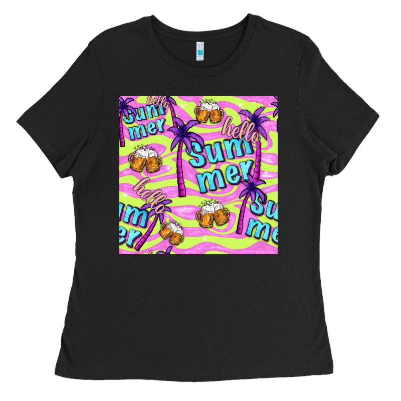 Hello Summer And Beer Seamless Pattern Ladies Tee by BundleAndBundleShop | Teevron