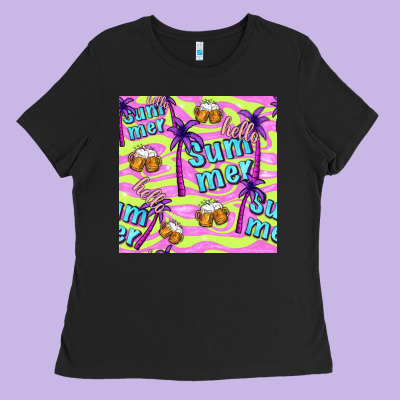 Hello Summer And Beer Seamless Pattern Ladies Tee Designed By Bundleandbundleshop