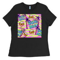 Black hello summer and beer seamless pattern Ladies Tee - BundleAndBundleShop
