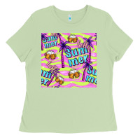 Matcha hello summer and beer seamless pattern Ladies Tee - BundleAndBundleShop